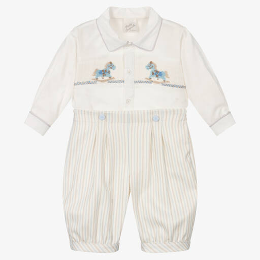 Pretty Originals-Baby Boys Ivory Stripe Buster Suit | Childrensalon