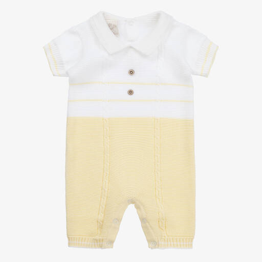 Pretty Originals-Baby Boys Yellow & White Knitted Shortie | Childrensalon