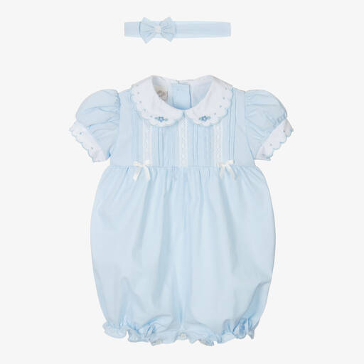 Pretty Originals-Baby Girls Blue Cotton Lace Shortie Set | Childrensalon
