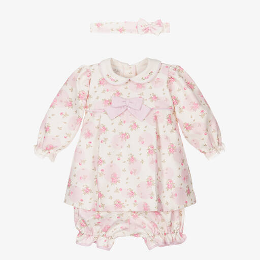 Pretty Originals-Baby Girls Ivory & Pink Floral Dress Set | Childrensalon