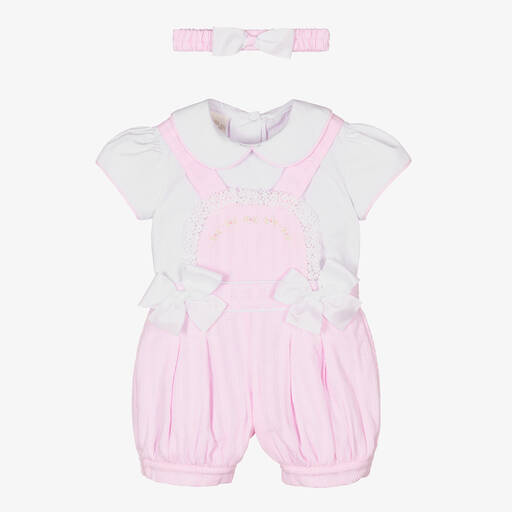 Pretty Originals-Baby Girls Pink Dungaree Shorts Set | Childrensalon
