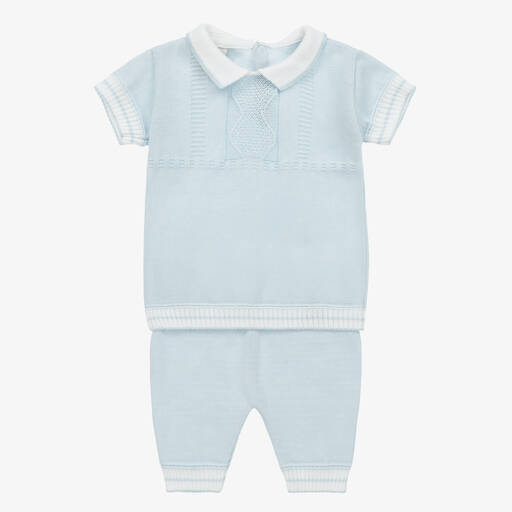 Pretty Originals-Boys Blue Knitted Trouser Set | Childrensalon