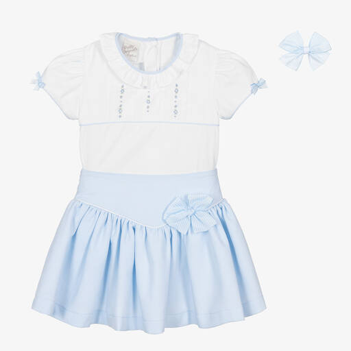 Pretty Originals-Girls Blue Cotton Skirt Set | Childrensalon