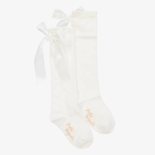 Pretty Originals-Girls Ivory Bow Cotton Socks | Childrensalon