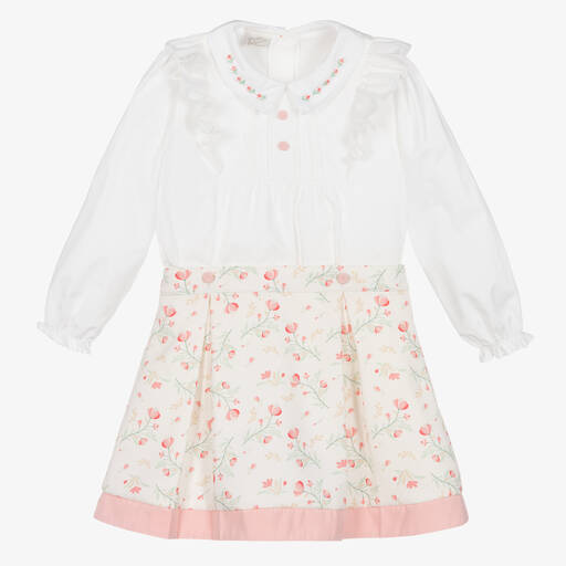 Pretty Originals-Girls Ivory & Pink Floral Skirt Set | Childrensalon