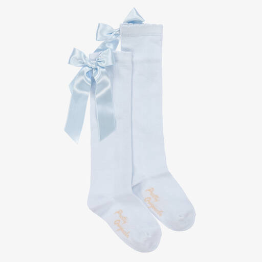Pretty Originals-Girls Light Blue Bow Cotton Socks | Childrensalon