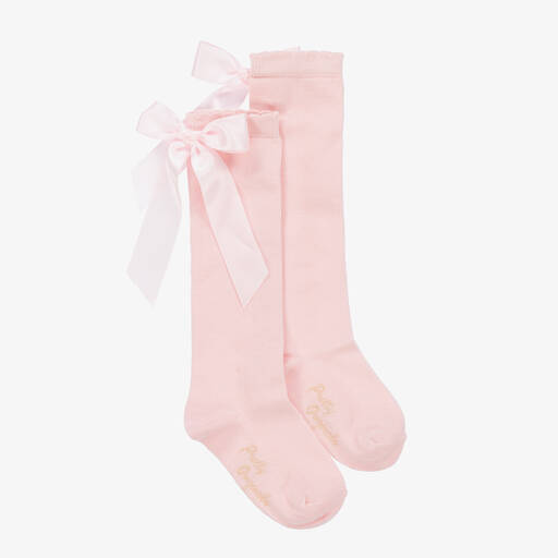Pretty Originals-Girls Pink Bow Cotton Socks | Childrensalon