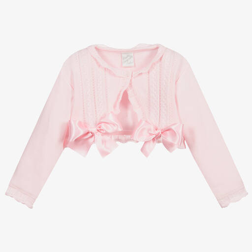 Pretty Originals-Girls Pink Cotton Knit Cardigan | Childrensalon