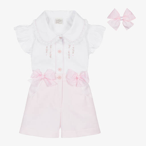 Pretty Originals-Топ с вышивкой и розовые шорты из хлопка для девочек | Childrensalon