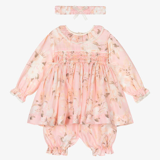 Pretty Originals-Girls Pink Floral Print Chiffon Dress Set | Childrensalon