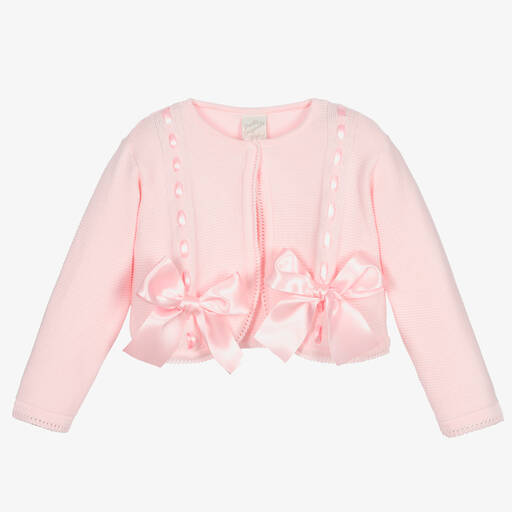 Pretty Originals-Girls Pink Knitted Cotton Cardigan | Childrensalon