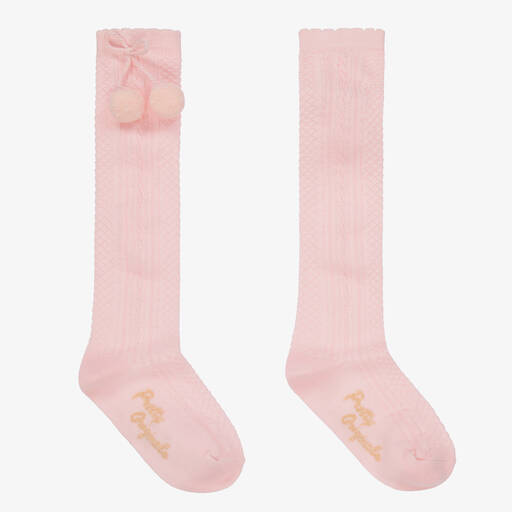 Pretty Originals-Girls Pink Pom-Pom Cotton Socks | Childrensalon