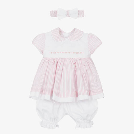Pretty Originals-Girls Pink Striped Cotton Dress Set | Childrensalon