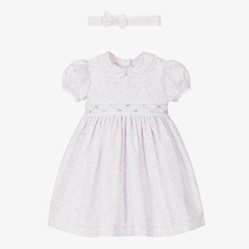 Pretty Originals-Girls Pink & White Cotton Dress Set | Childrensalon