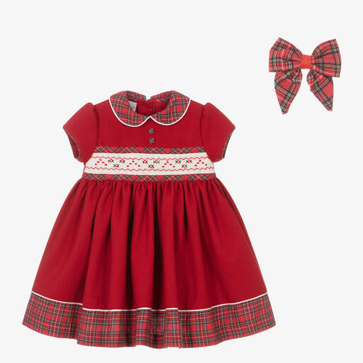Pretty Originals-Girls Red Tartan Dress Set  | Childrensalon