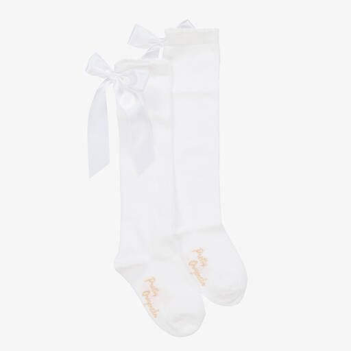 Pretty Originals-Girls White Bow Cotton Socks | Childrensalon