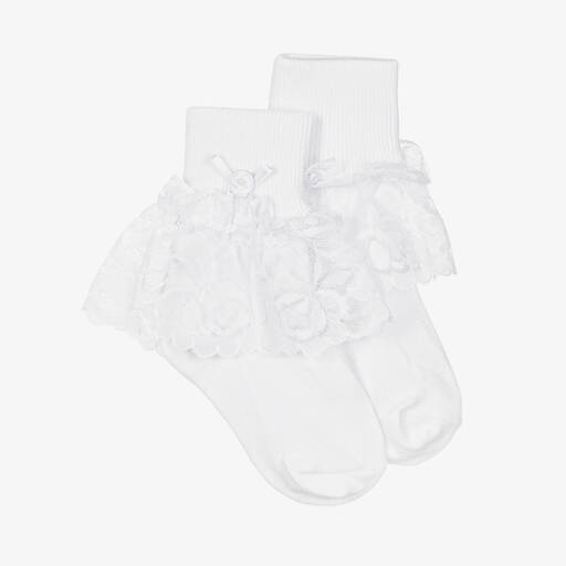 Pretty Originals-Girls White Cotton & Lace Socks | Childrensalon