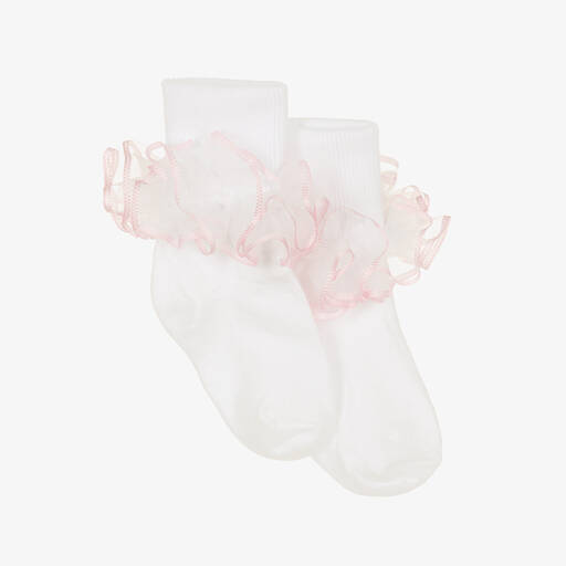 Pretty Originals-Girls White Frilly Ankle Socks | Childrensalon