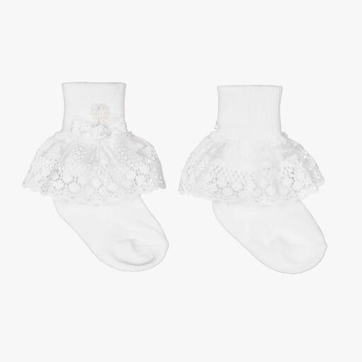 Pretty Originals-Girls White Lace Frilly Socks | Childrensalon
