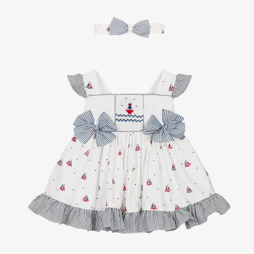 Pretty Originals-Girls White Nautical Cotton Dress Set | Childrensalon