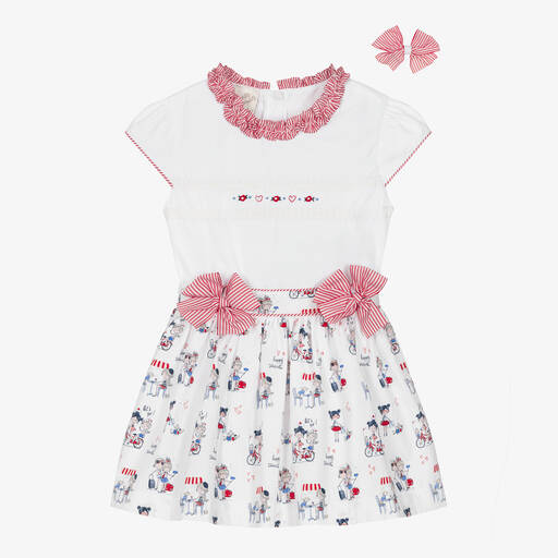 Pretty Originals-Girls White & Red Cotton Skirt Set | Childrensalon