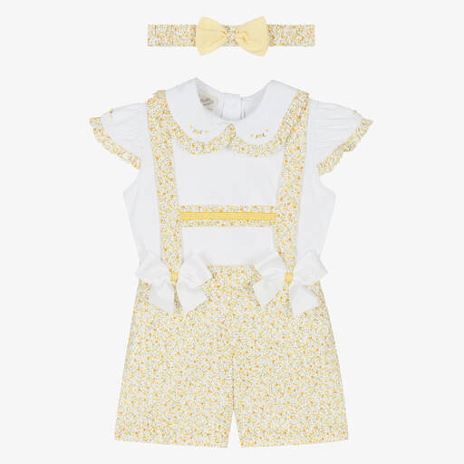 Pretty Originals-Girls White & Yellow Floral Shorts Set | Childrensalon