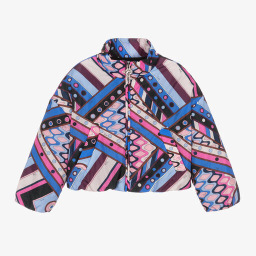 PUCCI-Girls Blue Vivara Puffer Jacket | Childrensalon