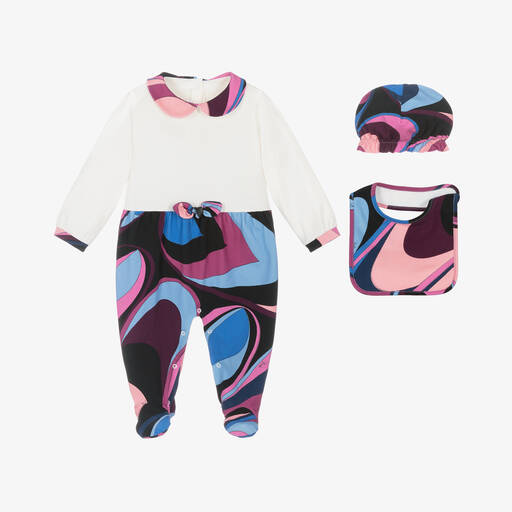 PUCCI-Girls Cotton Onde Print Babysuit Set | Childrensalon