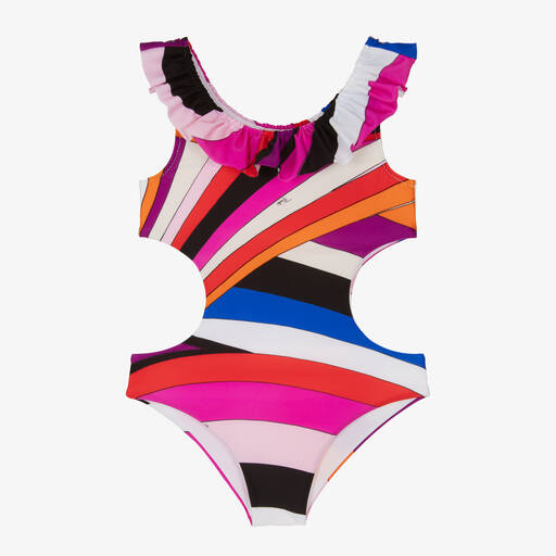 PUCCI-Girls Fuchsia Pink Iride Cut-Out Swimsuit | Childrensalon