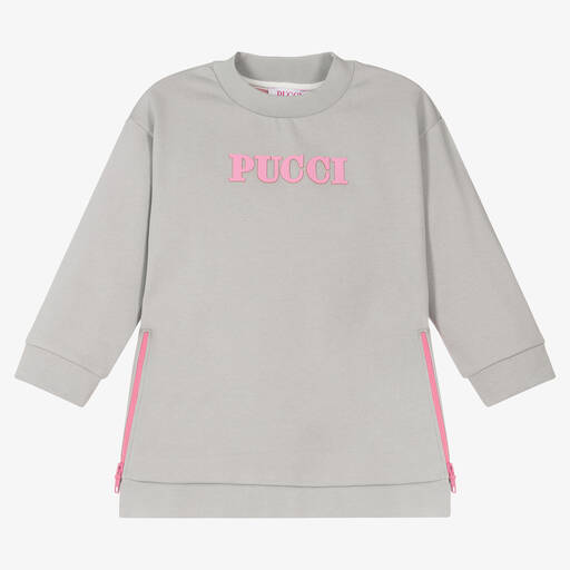 PUCCI-Girls Grey Cotton Sweatshirt Dress | Childrensalon