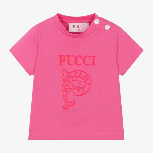 PUCCI-Girls Pink Cotton Fish Motif T-Shirt | Childrensalon