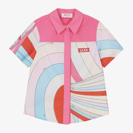 PUCCI-Girls Pink Organic Cotton Iride Shirt | Childrensalon