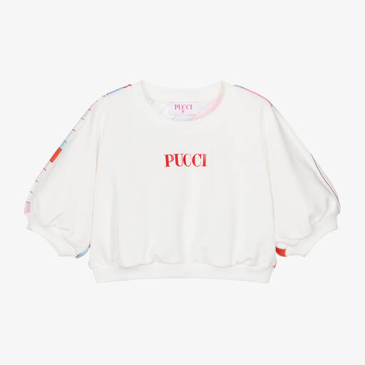 PUCCI-Girls White Cotton Iride Sweatshirt | Childrensalon