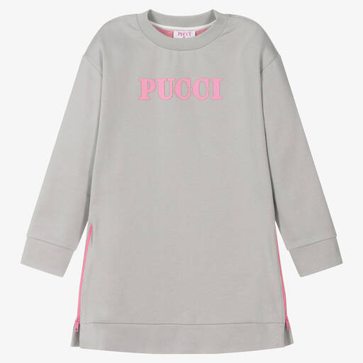PUCCI-Teen Girls Grey Cotton Sweatshirt Dress | Childrensalon