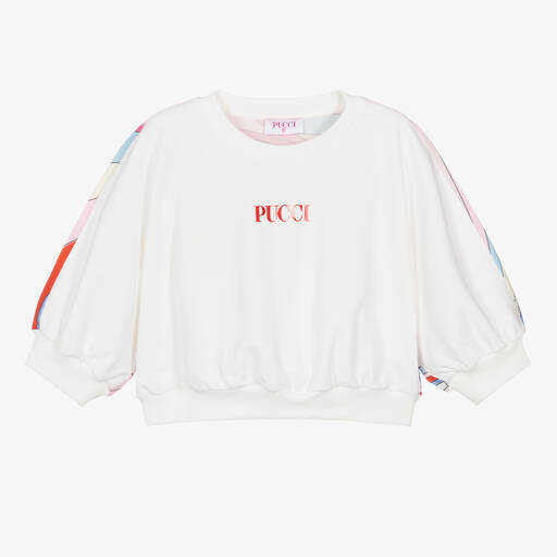 PUCCI-Teen Girls White Cotton Iride Sweatshirt | Childrensalon