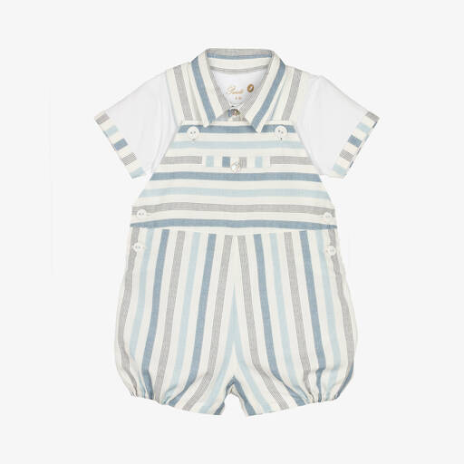 Pureté Du... Bébé-Baby Boys Blue Stripe Cotton Dungaree Set | Childrensalon