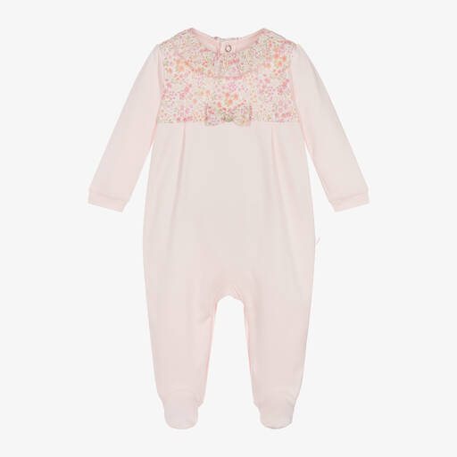 Pureté Du... Bébé-Baby Girls Pink Cotton Floral Babygrow | Childrensalon