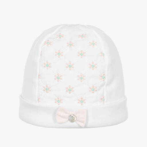 Pureté Du... Bébé-قبعة قطن مطرز لون أبيض بطبعة ورود للمولودات | Childrensalon