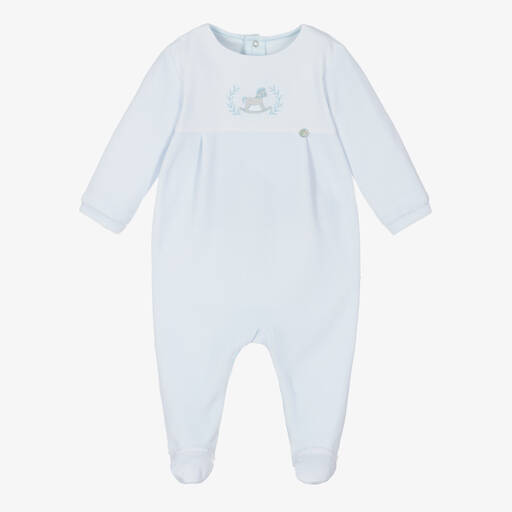 Pureté Du... Bébé-Boys Blue Velour Babygrow | Childrensalon