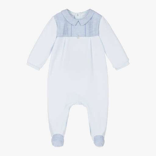 Pureté Du... Bébé-Boys Blue Velour & Chambray Babygrow | Childrensalon