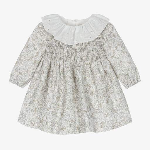 Pureté Du... Bébé-Girls Green Floral Cotton Dress | Childrensalon