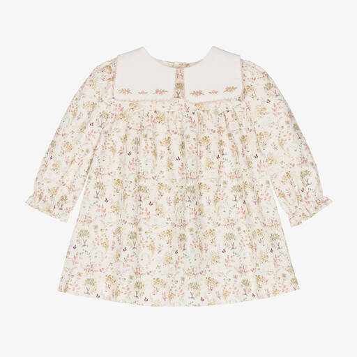 Pureté Du... Bébé-Girls Ivory Cotton Floral Dress | Childrensalon