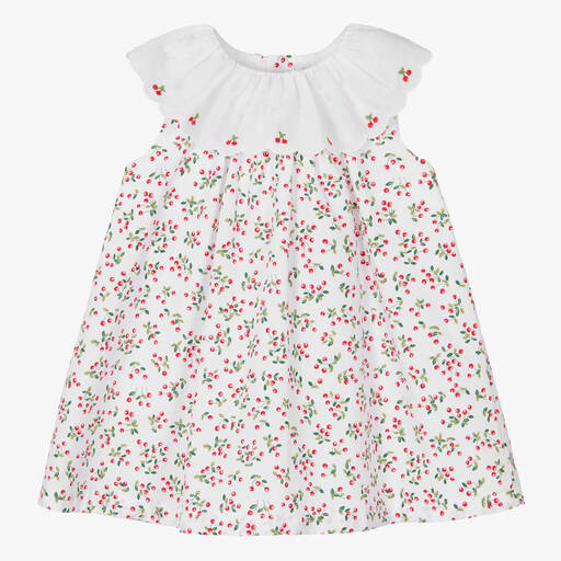 Pureté Du... Bébé-Girls White Cotton Cherry Dress | Childrensalon