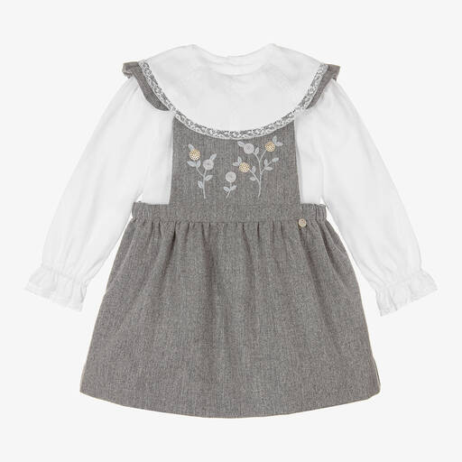 Pureté Du... Bébé-طقم فستان أطفال بناتي مزيج صوف لون أبيض ورمادي | Childrensalon