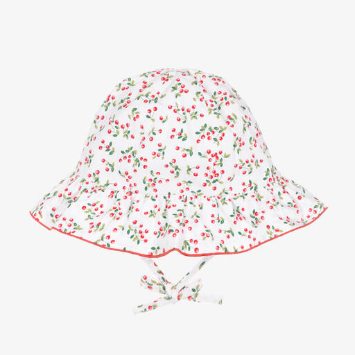 Pureté Du... Bébé-Girls White & Red Cherry Cotton Hat | Childrensalon