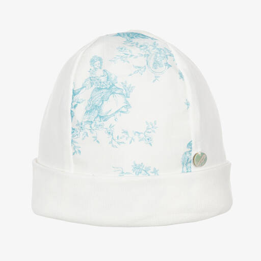 Pureté Du... Bébé-Ivory & Blue Toile de Jouy Baby Hat | Childrensalon