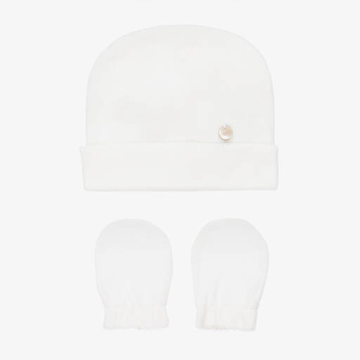 Pureté Du... Bébé-Ivory Cotton Hat & Mittens Set | Childrensalon
