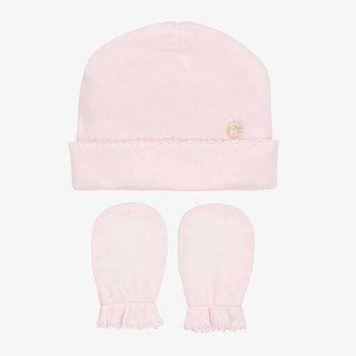 Pureté Du... Bébé-Pink Cotton Hat & Mittens Set | Childrensalon