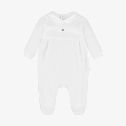 Pureté Du... Bébé-White Cotton Velour Babygrow | Childrensalon