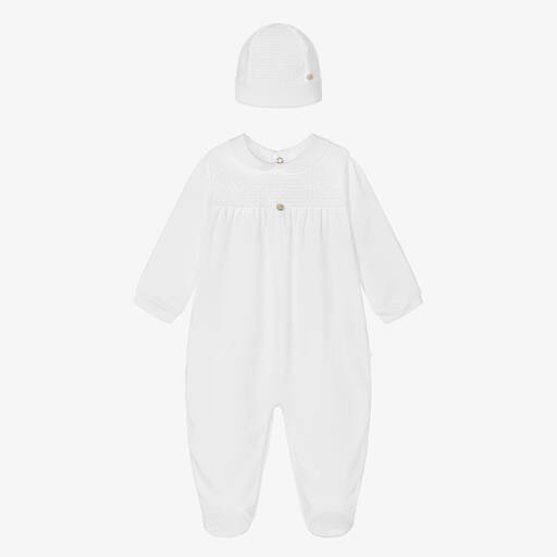 Pureté Du... Bébé-White Smocked Babygrow & Hat Set | Childrensalon